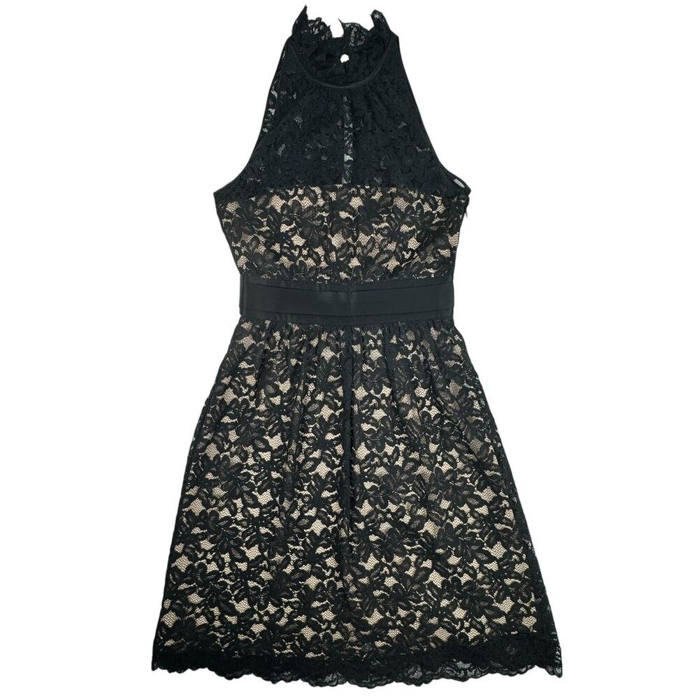 Banana Republic Black Lace Dress Womens 2 High Ruffle Neck Sleeveless
